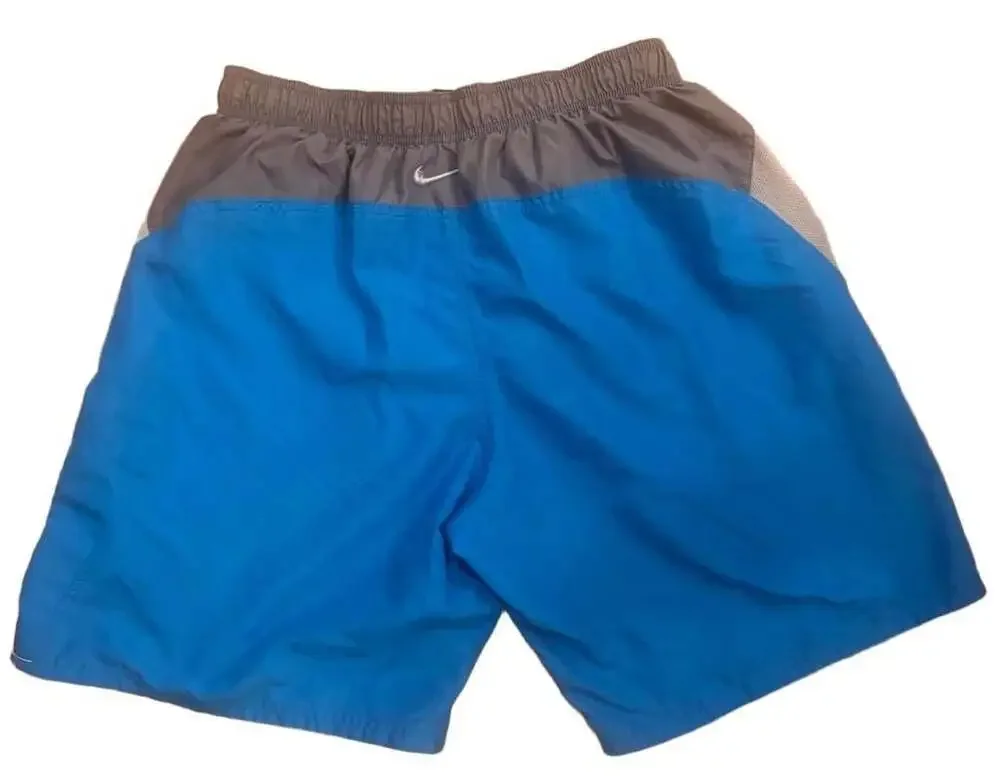 Nike Mens Lined Swim Trunks Blue Gray Running Shorts Pockets Drawstring Size L